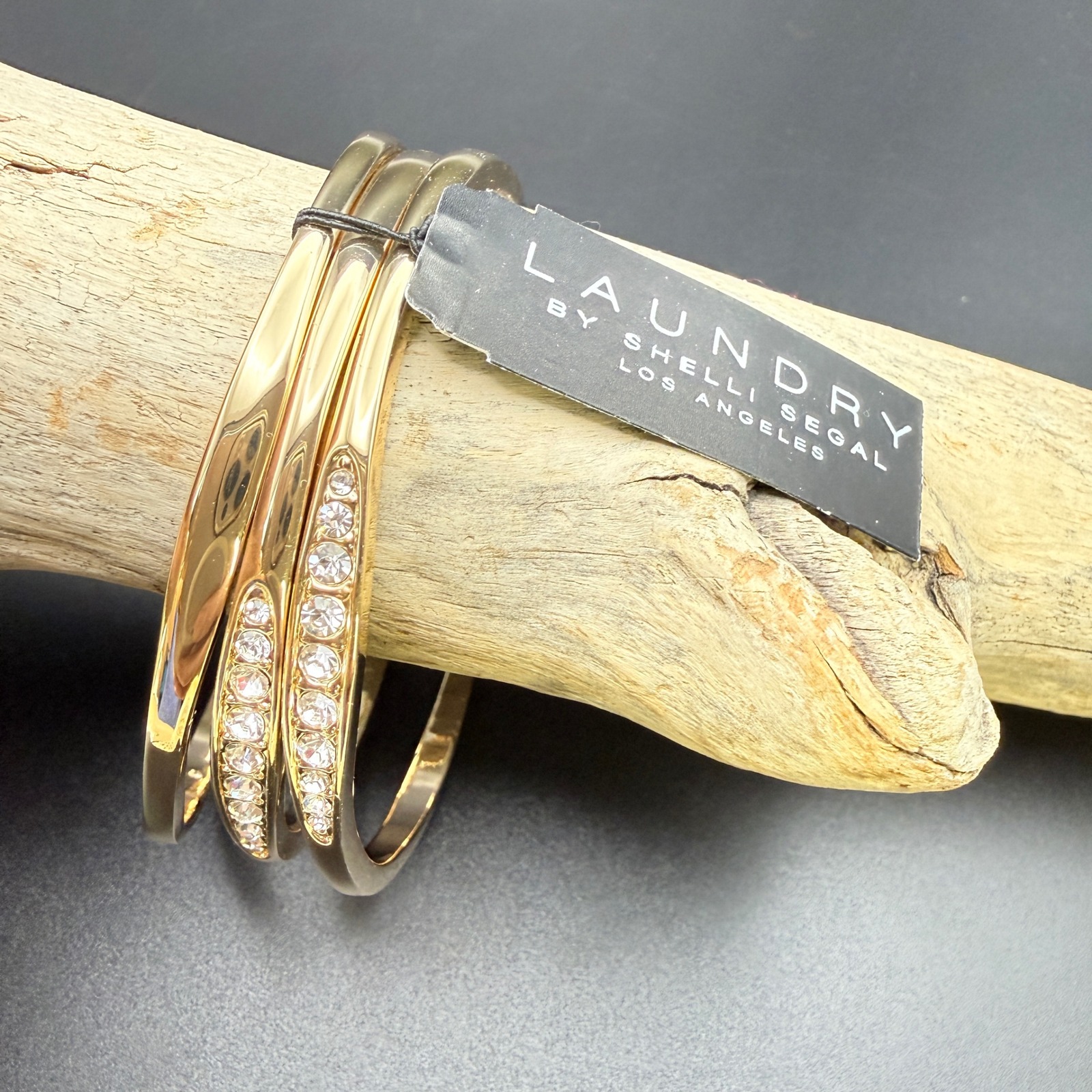 Laundry By Shelli Segal Gold Tone Crystal Bangle Bracelet Set Of 3 Nwt